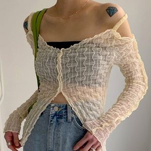 White Translucent Coquette Off the Shoulders Top